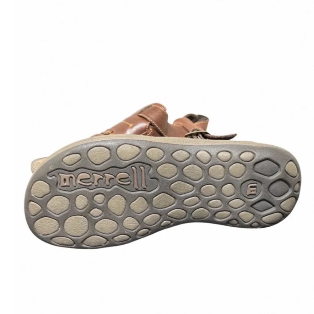 Merrell Sandals Mens 9 New Delhi Brown Leather Open Toe Buckle EUC